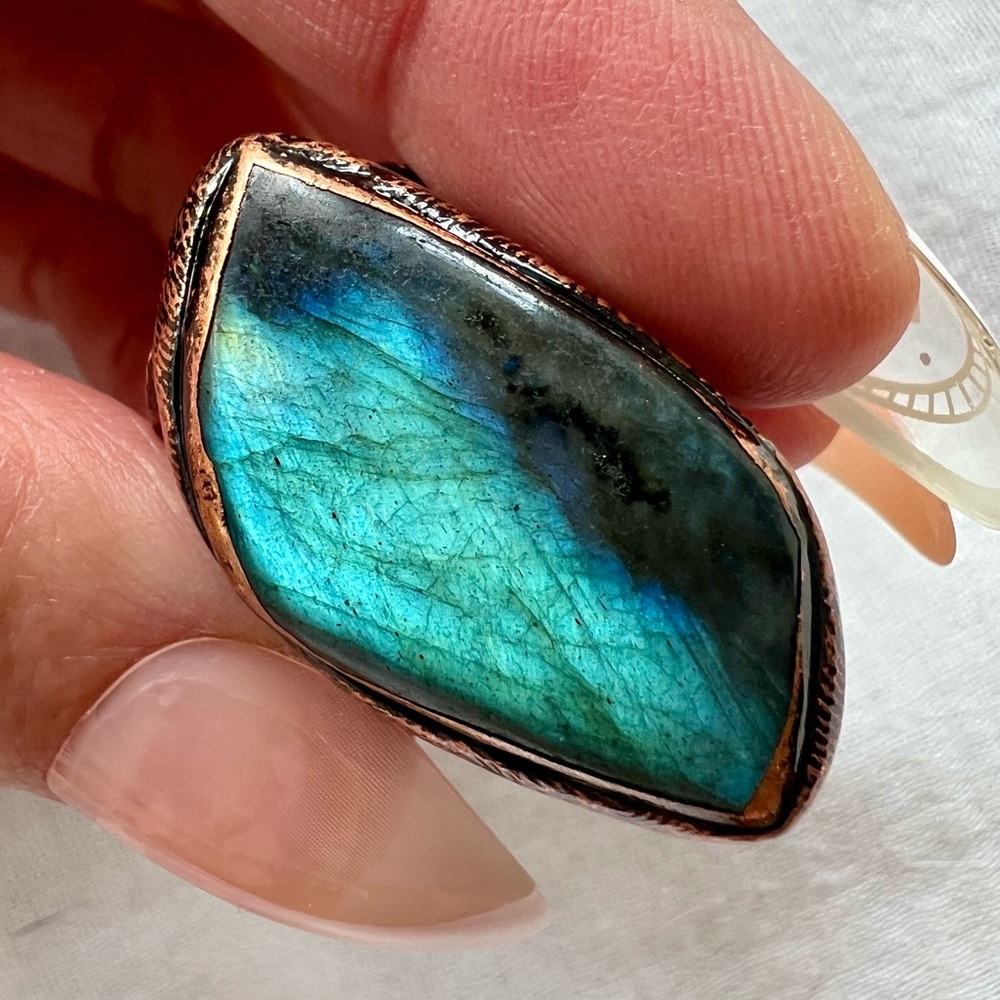 Dragons Eye Flash Labradorite Ring Adjustable Sz 6 7 8